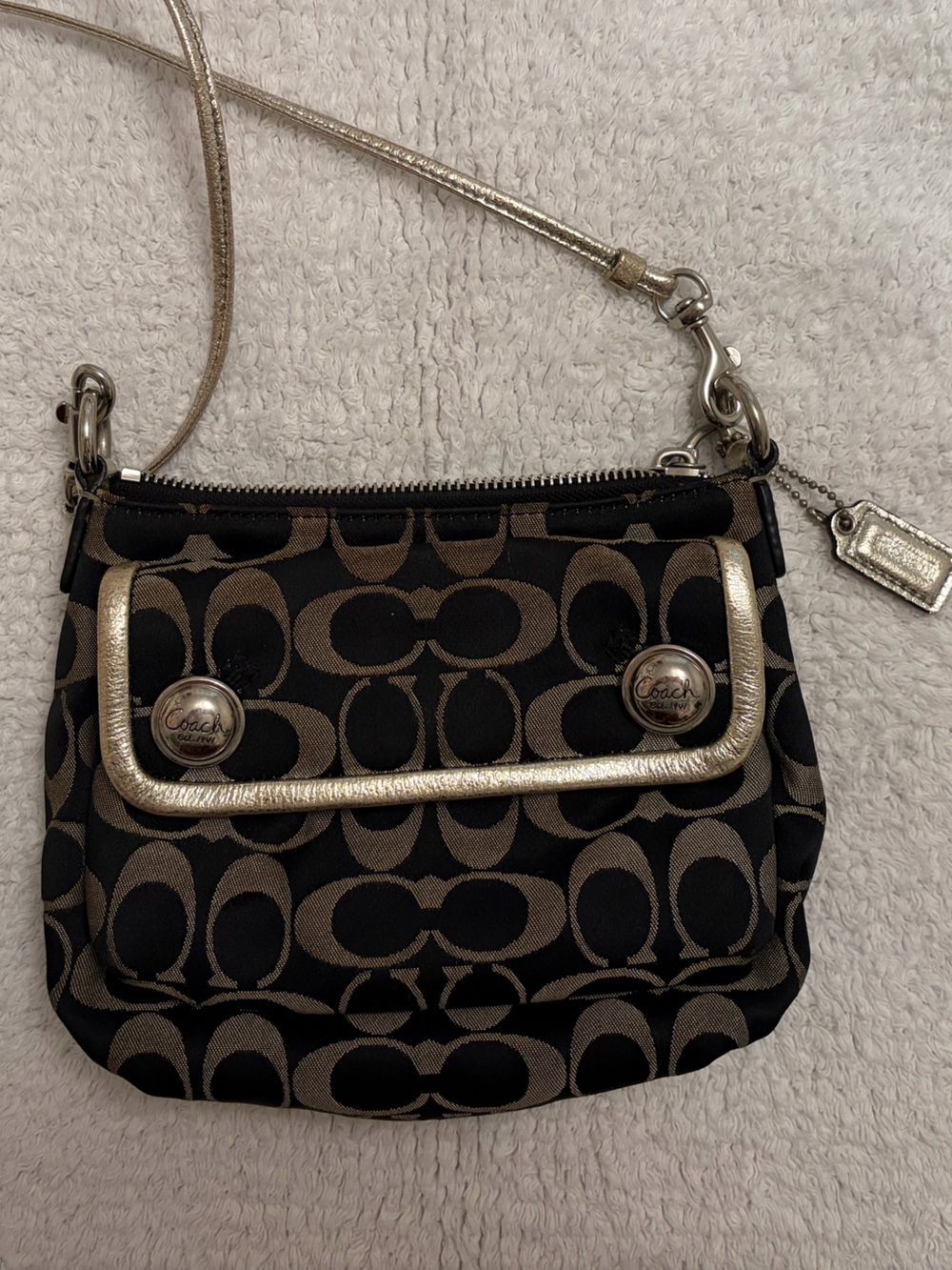 Coach Black and Bronze Signature Crossbody Bag